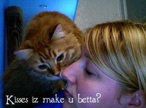 Henry, my cat, kisses me "all better" Henry, my cat, kisses me "all better"