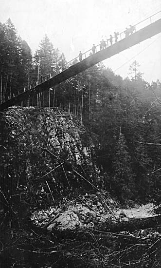 View of Capilano Suspension bridge (circa 1905) Photo from the Vancouver Archives online database