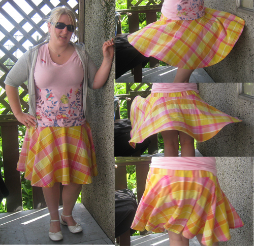 Yellow plaid circle skirt